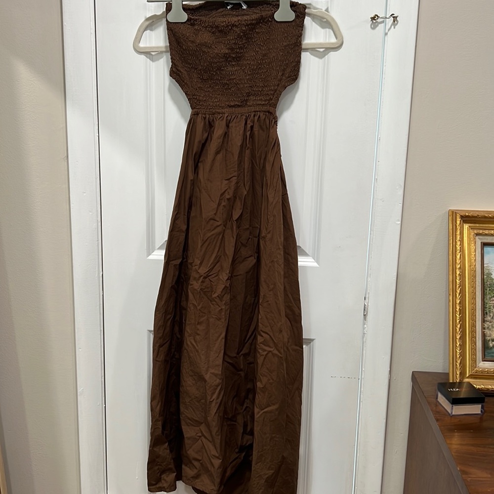 Faithfull the Brand Strapless Cutout MIDI Chocolate Brown Dress Sz S